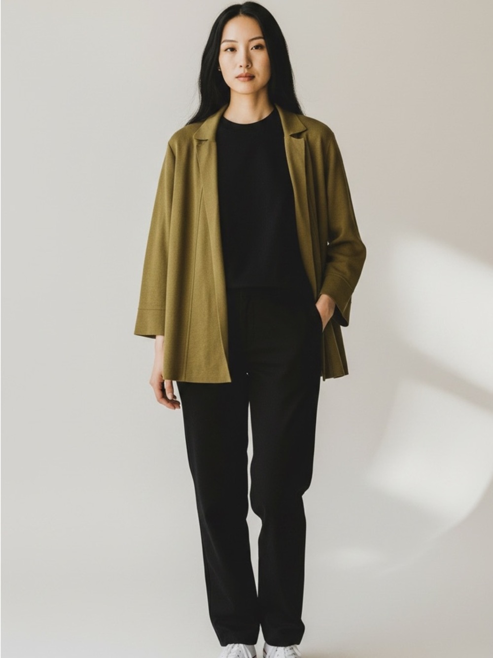 2/$30 J. Jill Olive Green Open-Front Knit Cardigan with Collar